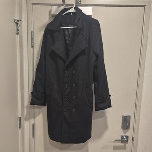 Source Unknown Men's Black Double-Breasted Trench Coat